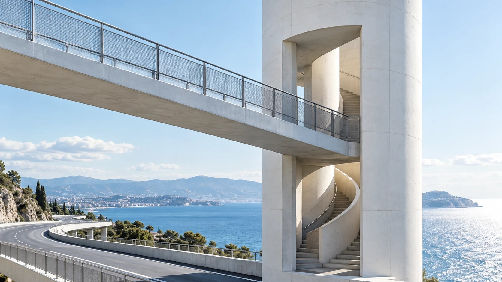 Šviesi moderni kelių ir architektūros kompozicija