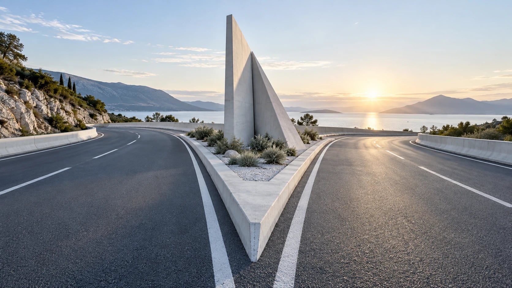 Šviesi moderni kelių ir architektūros kompozicija